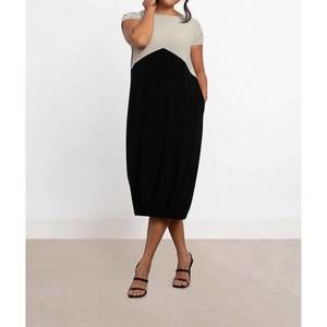 NEW SYMPLI colour block lantern dress in sand/black; size 12; new with tags